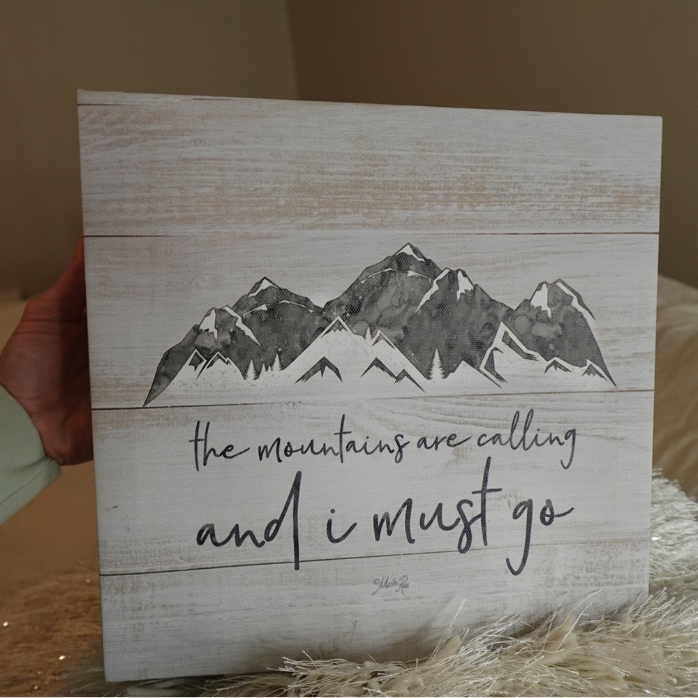 10x10 Canvas Mountain Wood Style Art for Home Decor | Wall or Tabletop Decor